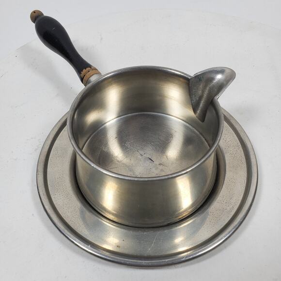 Vintage Woodbury Gravy Pitcher Pewter w/ Wood Handle & Tray - Picture 1 of 8